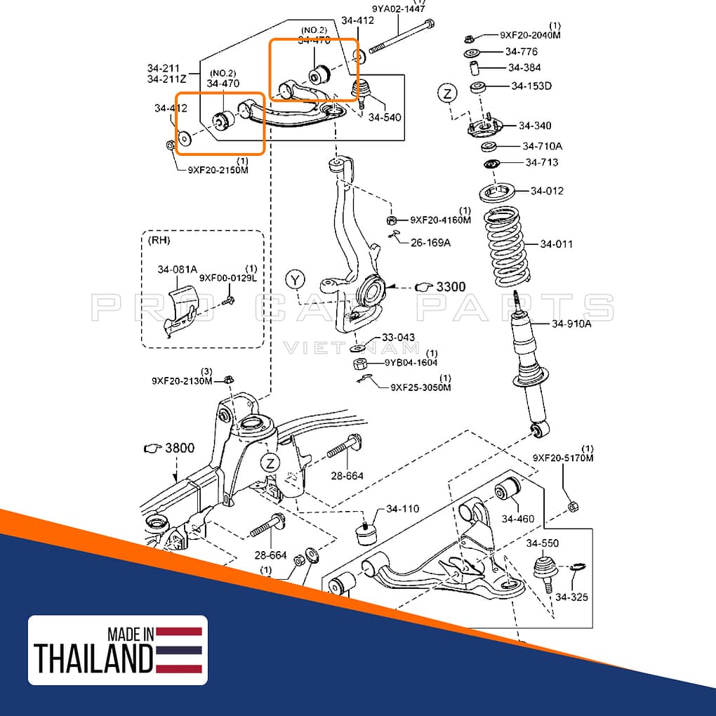 Vị trí cao su càng A trên Ranger 2012-