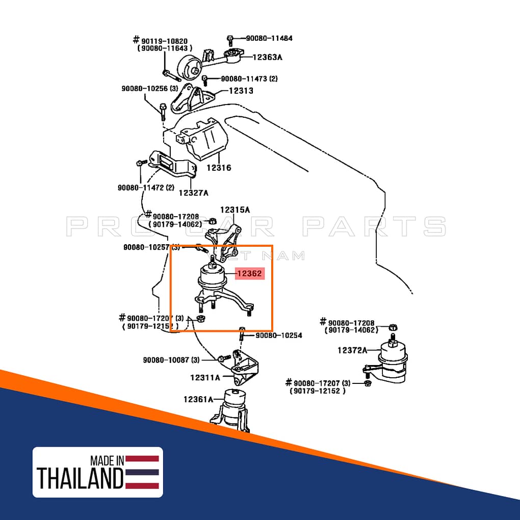 Vị trí chân máy phải Camry 2001-2006