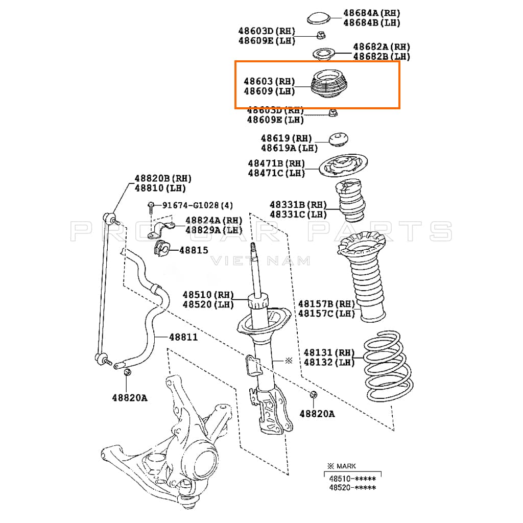 Vị trí cao su bát bèo phuộc trước Vios