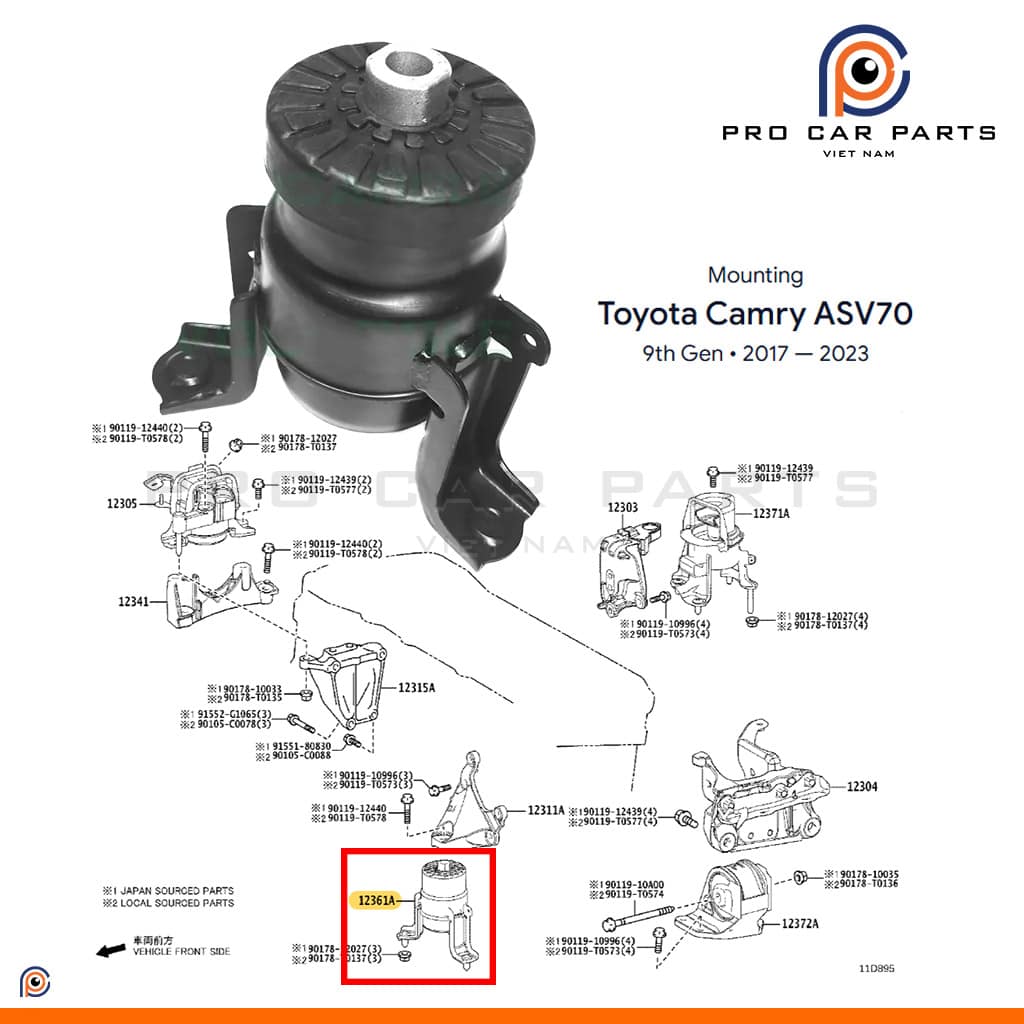 Cao su chân máy trước Camry 2017- (ASV70, ASV71, AXVA70, AXVH71)