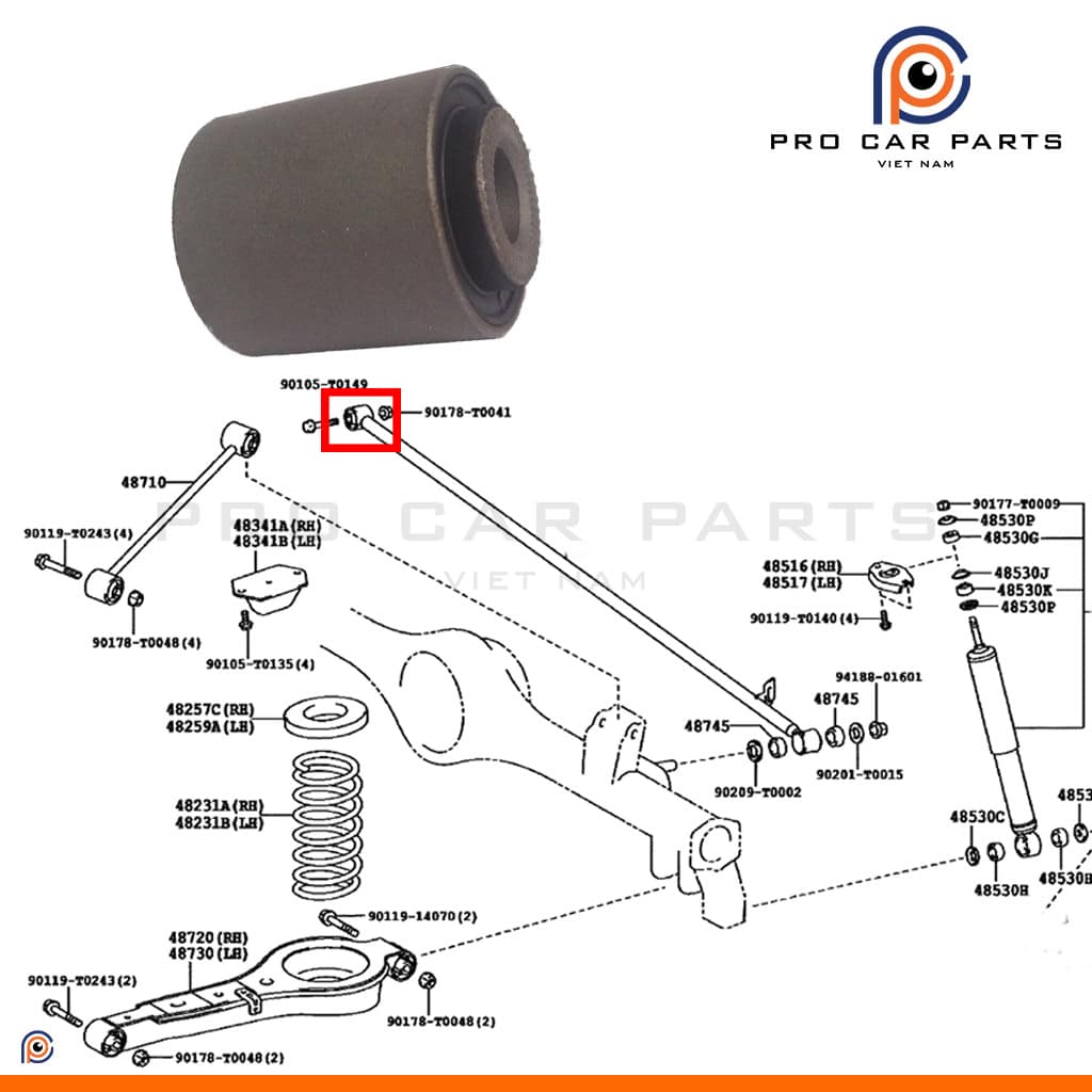 Cao su thanh giằng ngang sau Fortuner 2005-2016- (Cục sắt)