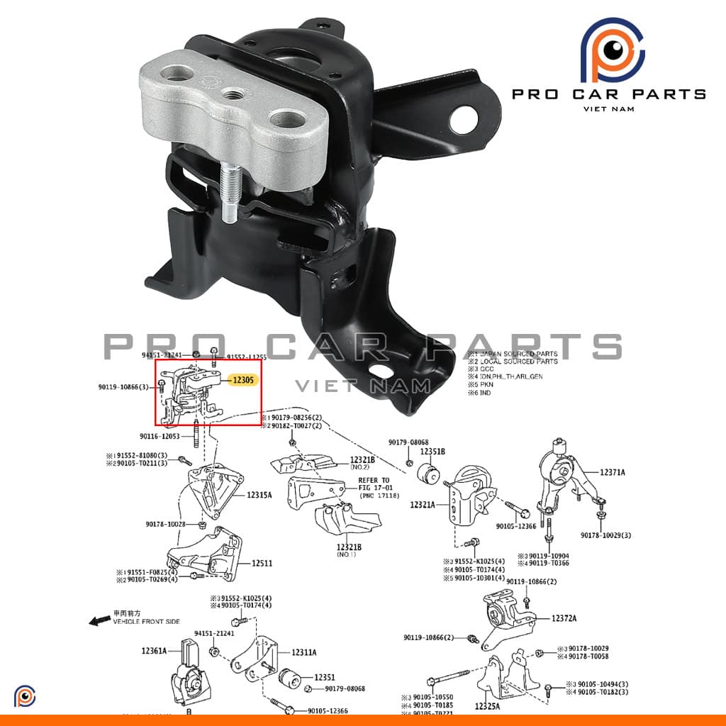 Cao Su Chân Máy Phải Altis 1.8 2014-2019